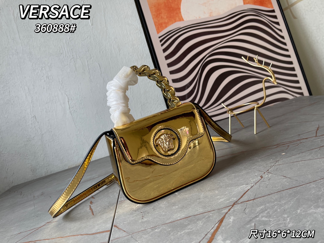 Versace La Medusa patent-leather Mini Bag | Gold |