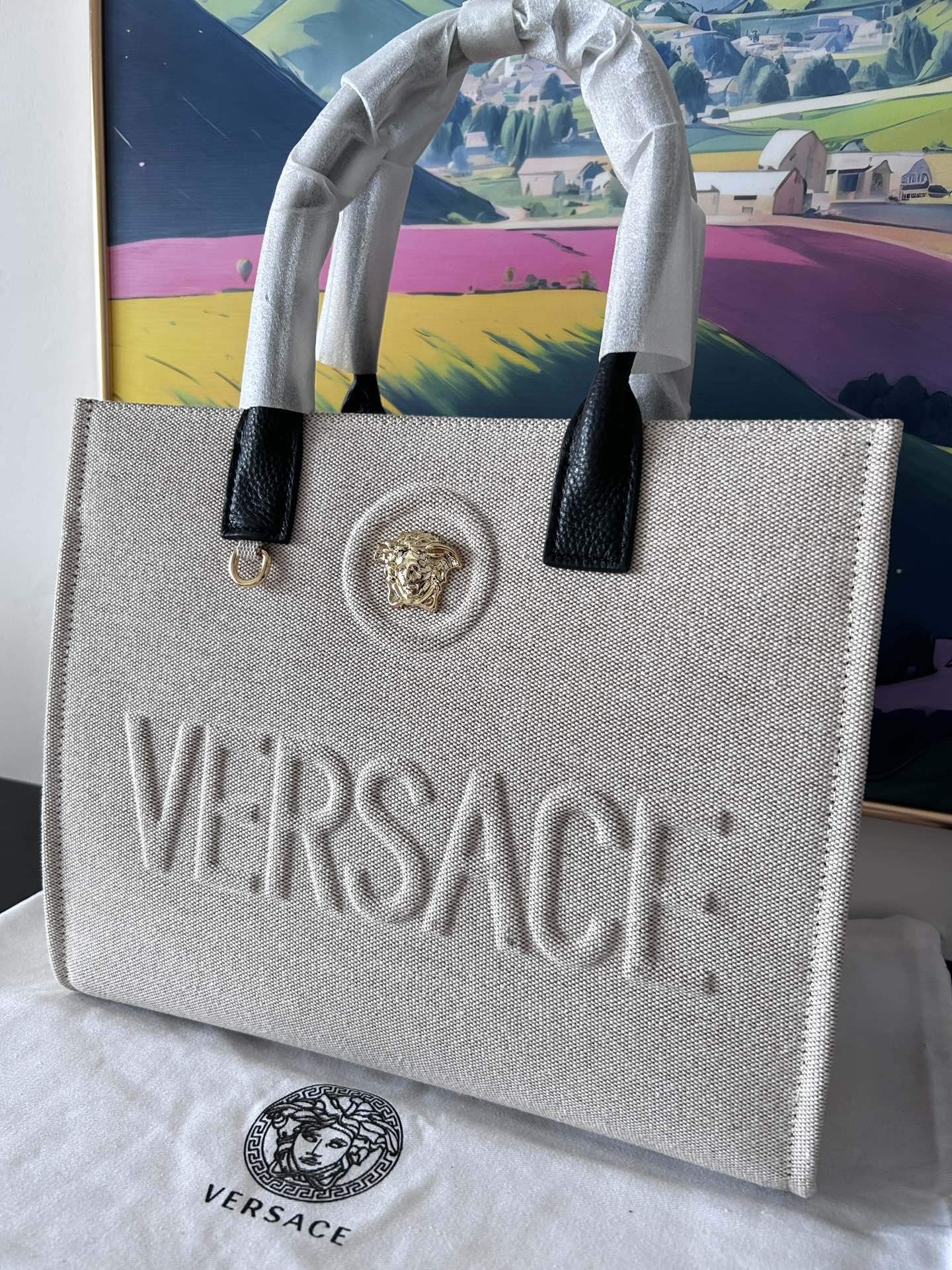 Versace La Medusa Tote Studded Canvas Large 40 × 30