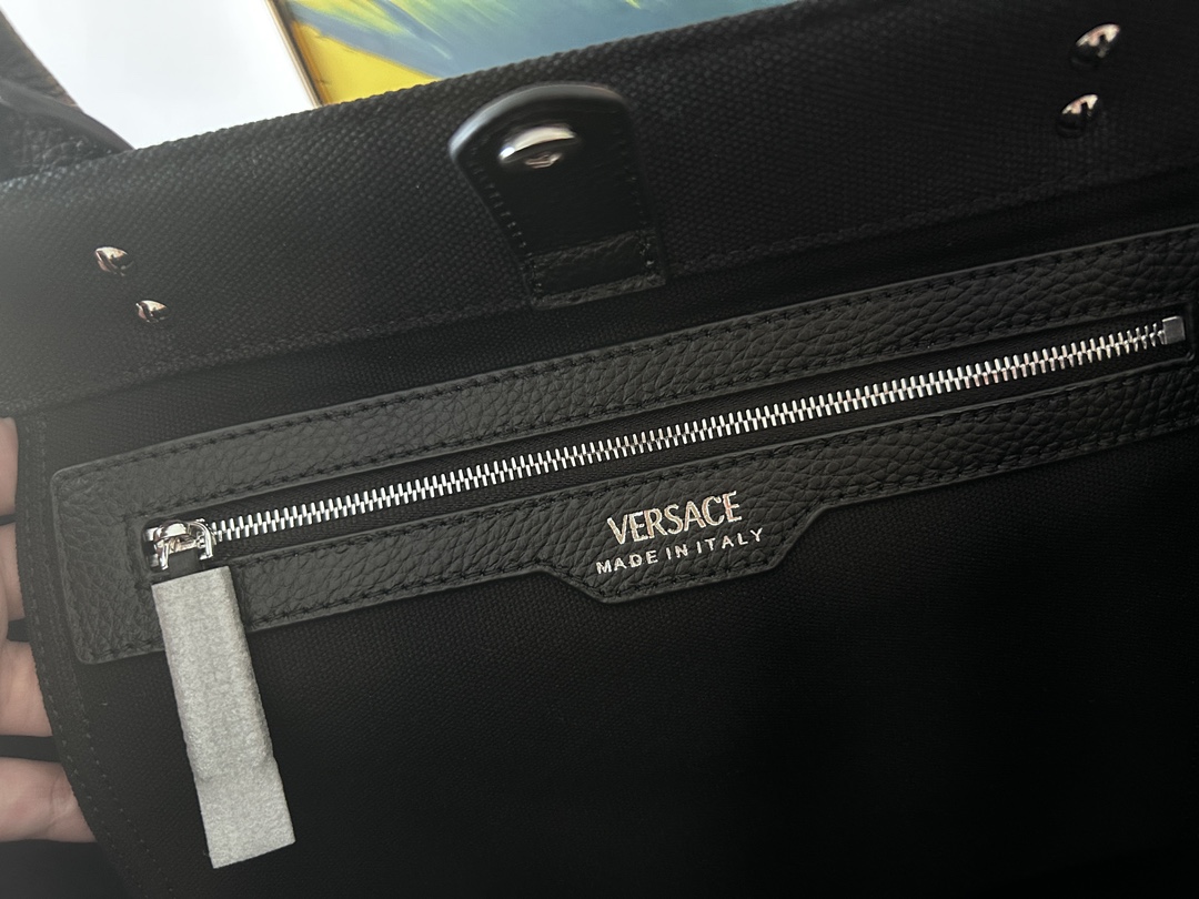 Versace Medusa Large Top Handle Black Canvas Tote Bag