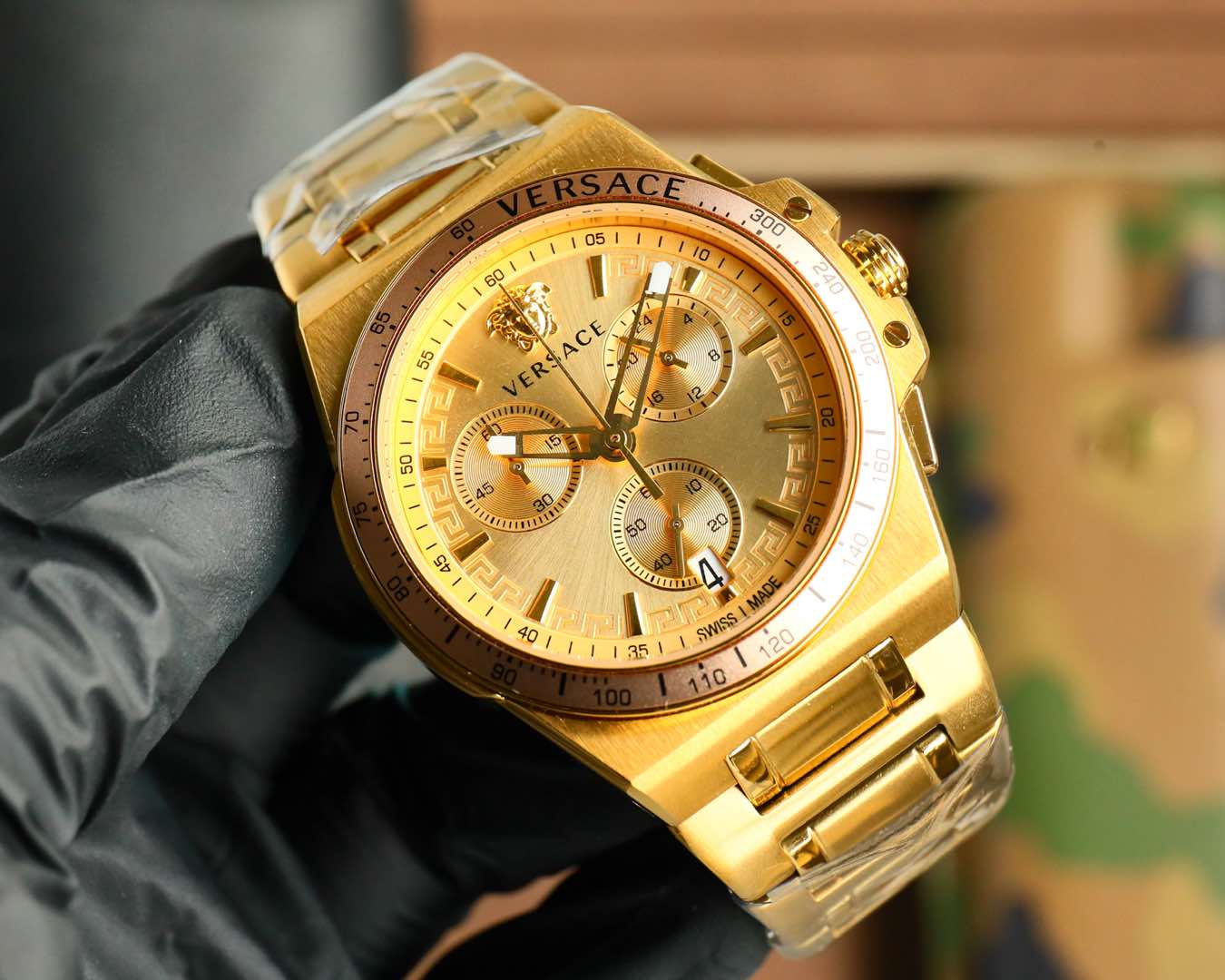 Versace Mens Greca Extreme Chrono Gold 45mm Bracelet