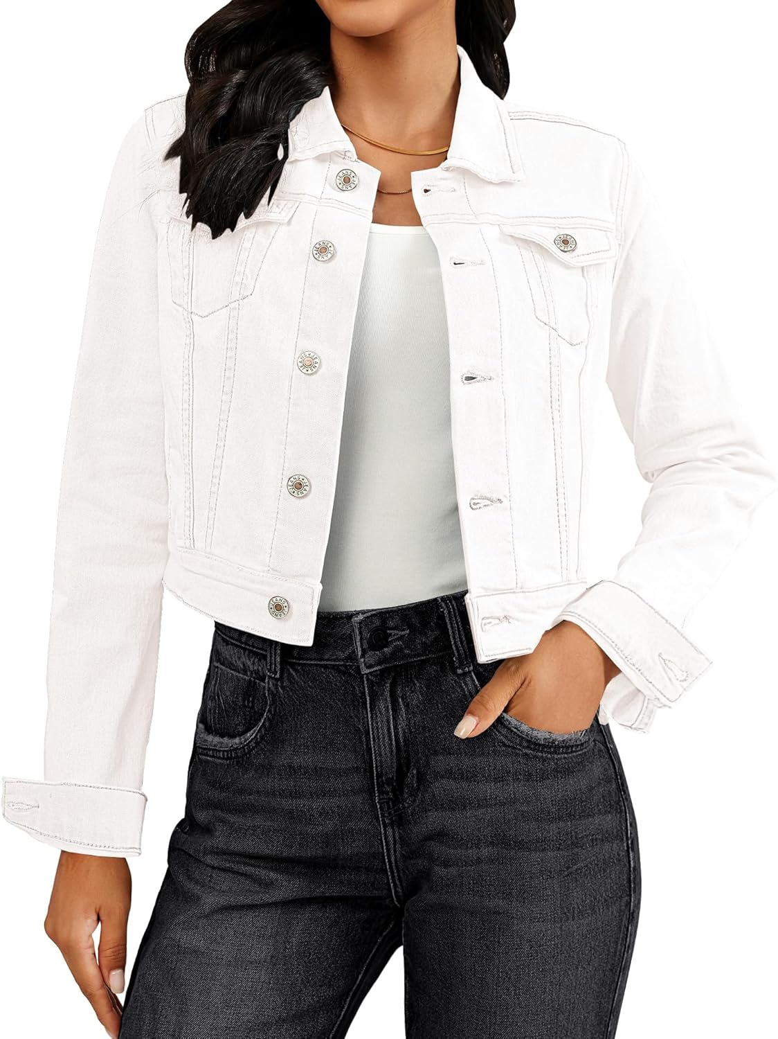 Vetinee Cropped Jean Jacket Women Trendy Button Down Lightweight Slim Fit Short Trucker Stretchy Denim Jackets Shackets