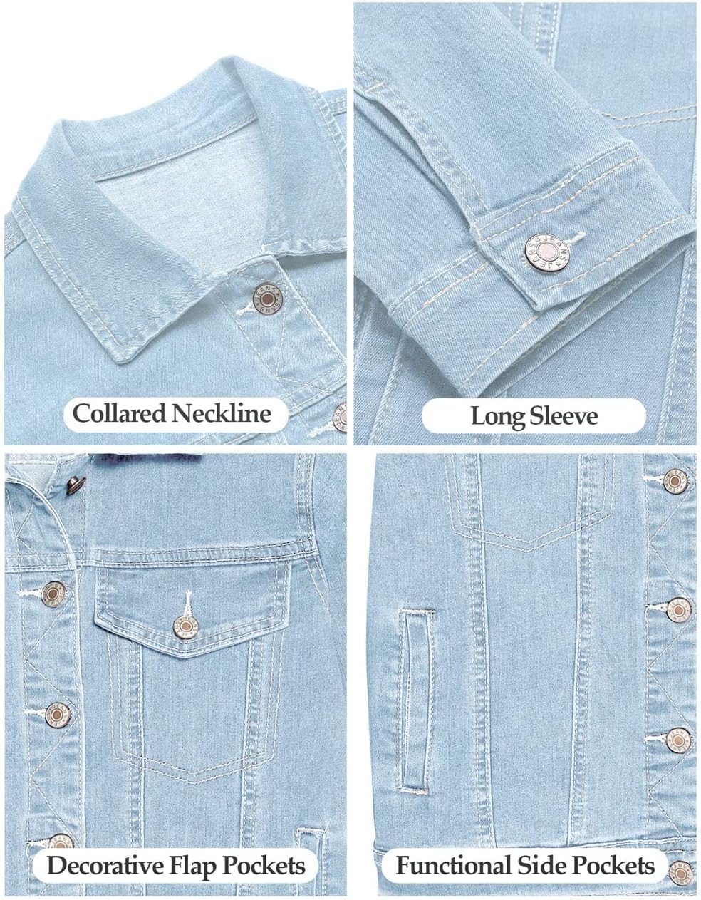 Vetinee Womens Stretch Button Down Long Sleeve Pockets Denim Jean Trucker Jacket