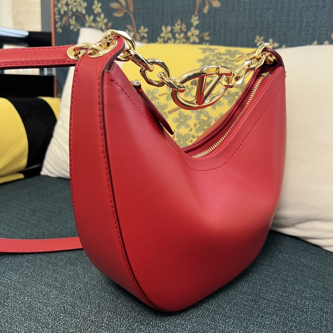 VLogo Moon Mini leather tote bag in red - Valentino Garava