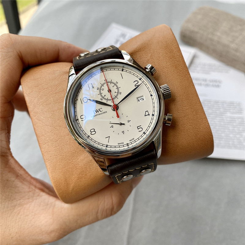 IWC Cream Dial Chronograph - Black Canvas Strap Watch - Image 3