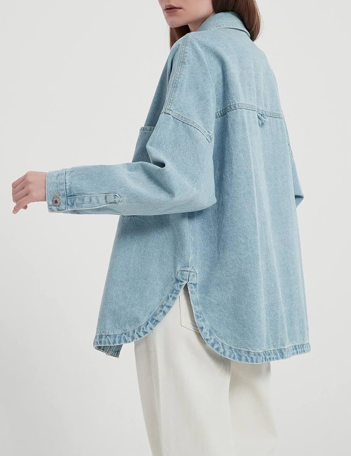 Women Denim Jacket Shacket Long Sleeve Oversize Boyfriend Jean Jacket Shirt