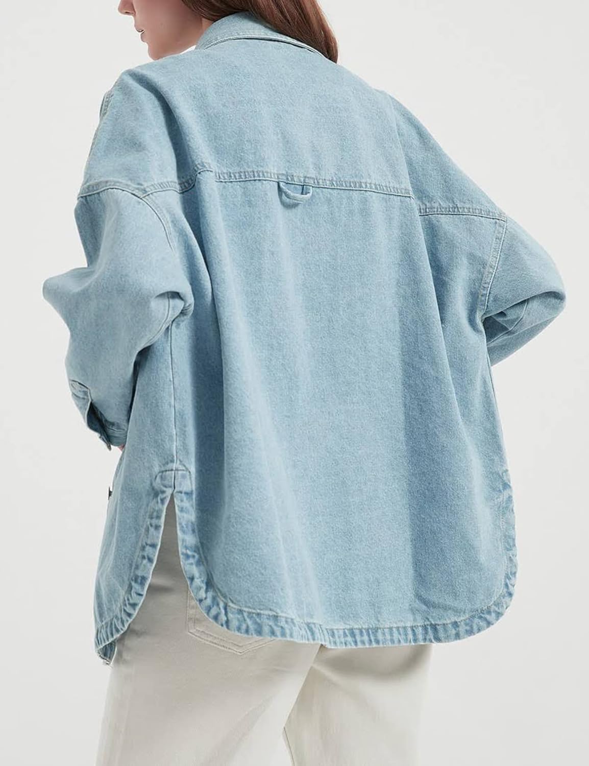 Women Denim Jacket Shacket Long Sleeve Oversize Boyfriend Jean Jacket Shirt