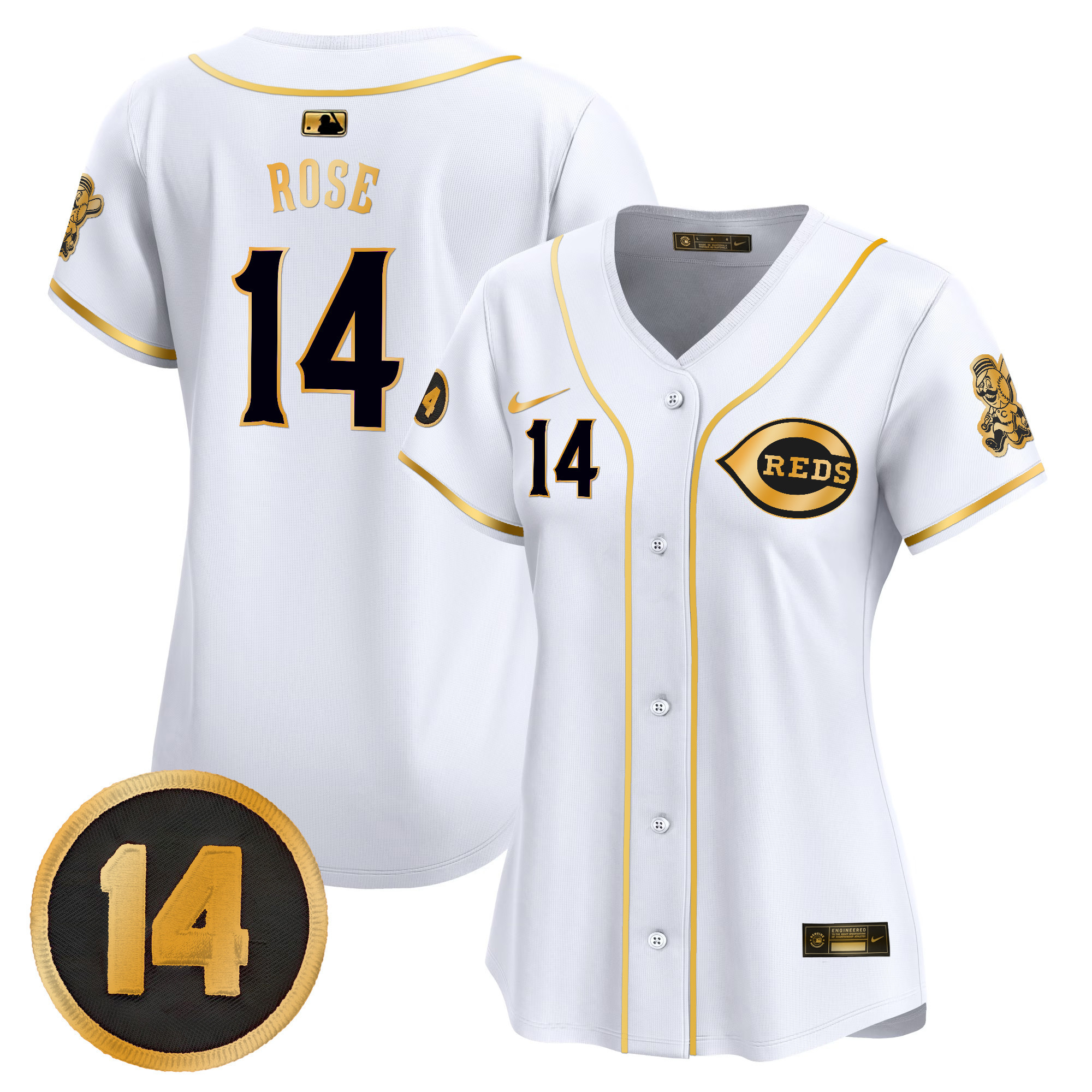 Women’s Cincinnati Reds Pete Rose Patch Vapor Premier Limited Jersey – All Stitched