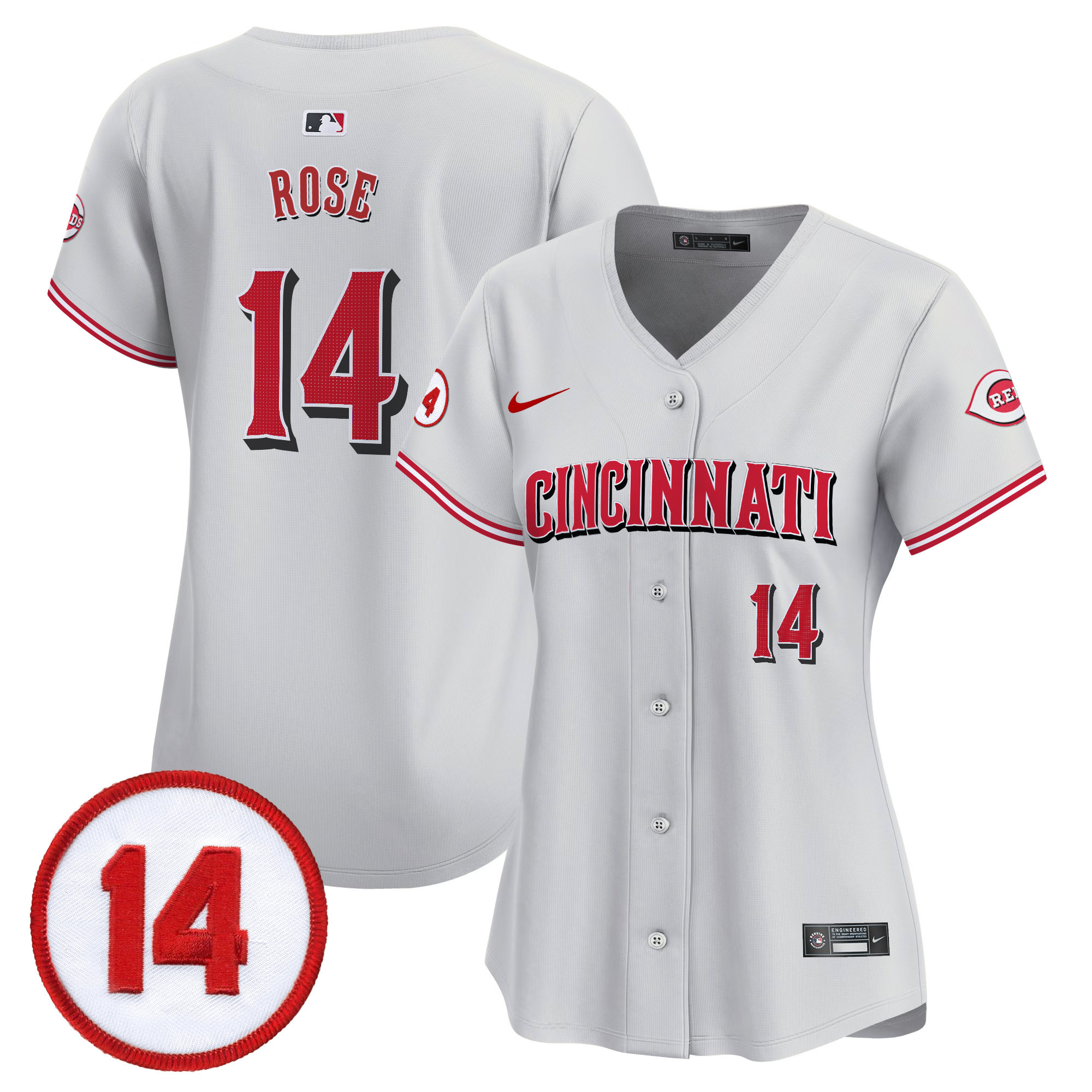 Women’s Cincinnati Reds Pete Rose Patch Vapor Premier Limited Jersey – All Stitched