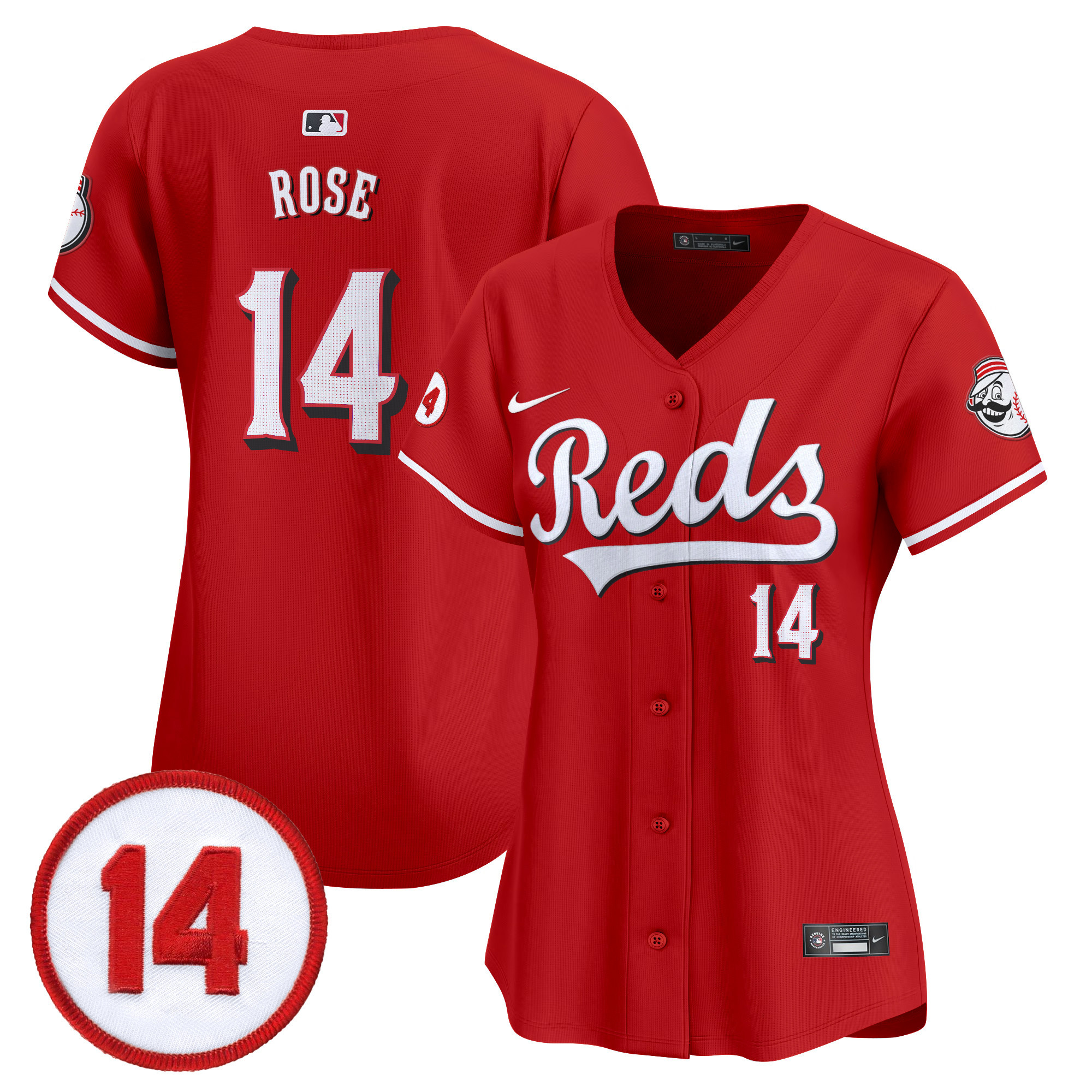 Women’s Cincinnati Reds Pete Rose Patch Vapor Premier Limited Jersey – All Stitched