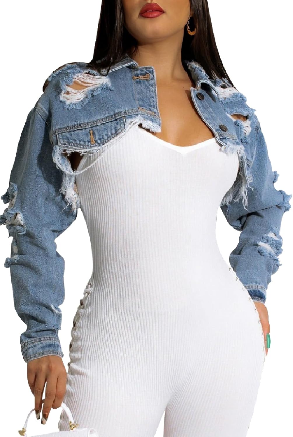 Women’s Crop Top Jean Jacket Button Down Long Sleeve Cropped Denim Jacket Coat