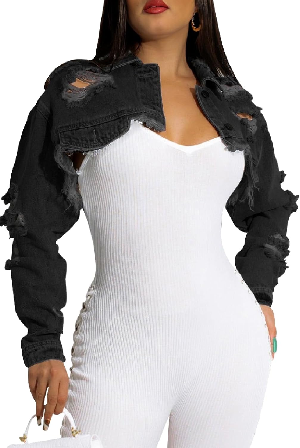 Women’s Crop Top Jean Jacket Button Down Long Sleeve Cropped Denim Jacket Coat