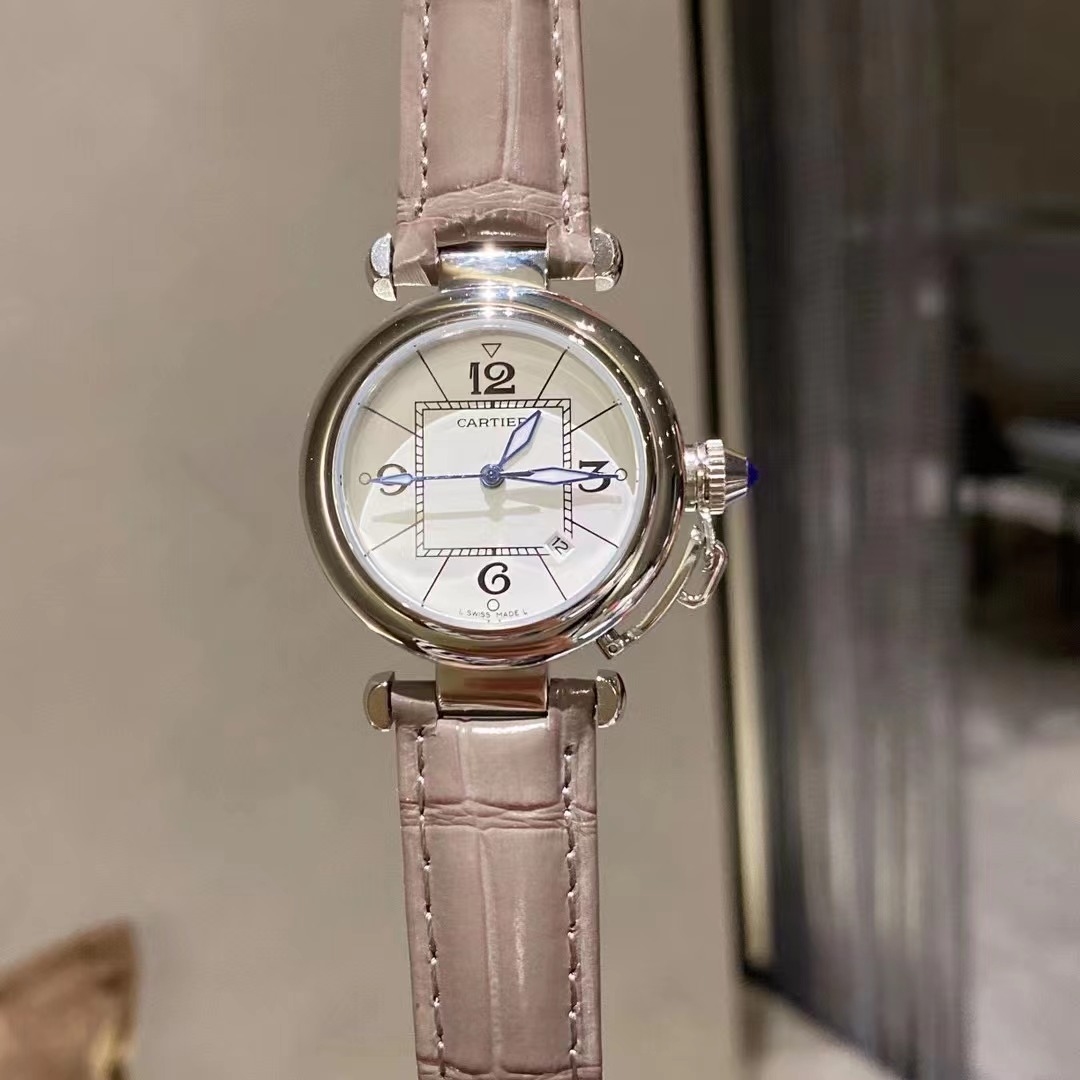 Women's Genuine Leather Quartz Watch Square Round Dial Calendar Wristwatch Purple