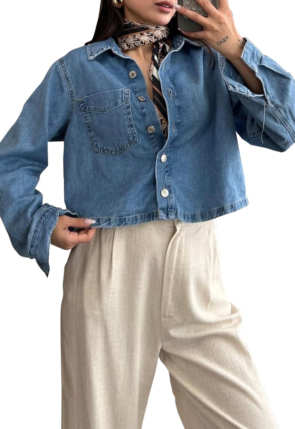 Women’s Ripped Short Jean Jacket frayed Casual Denim Jacket Tops