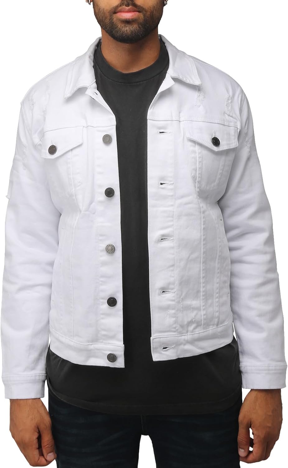 X RAY Mens Denim Jacket, Washed Ripped Distressed Flex Stretch Casual Trucker Biker Jeans Jacket for Men