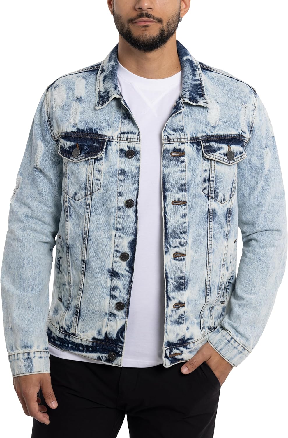 X RAY Mens Denim Jacket, Washed Ripped Distressed Flex Stretch Casual Trucker Biker Jeans Jacket for Men