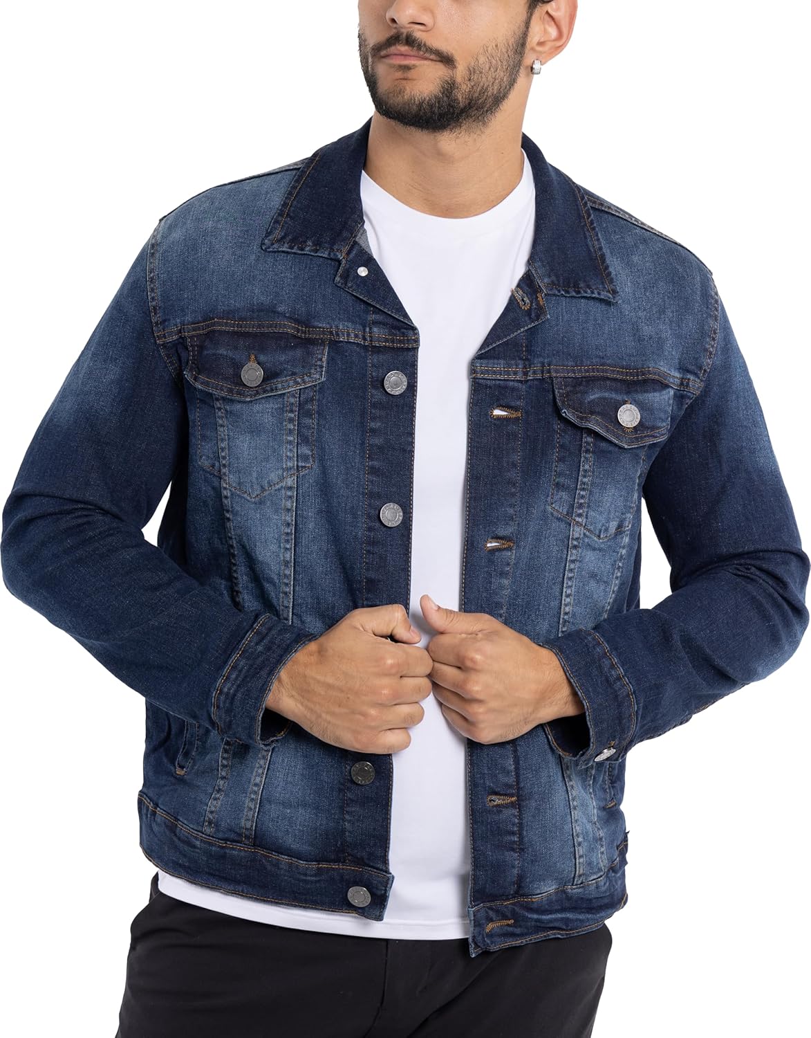 X RAY Mens Denim Jacket, Washed Ripped Distressed Flex Stretch Casual Trucker Biker Jeans Jacket for Men