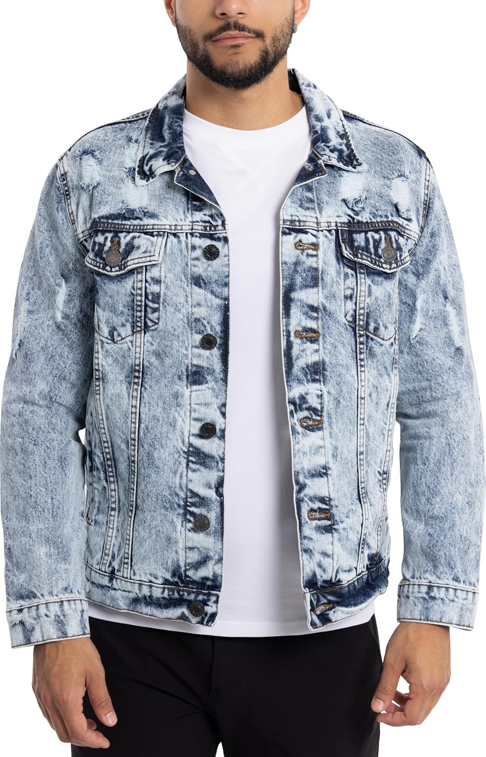 X RAY Mens Denim Jacket, Washed Ripped Distressed Flex Stretch Casual Trucker Biker Jeans Jacket for Men