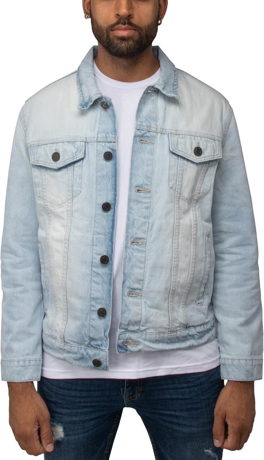 X RAY Mens Denim Jacket, Washed Ripped Distressed Flex Stretch Casual Trucker Biker Jeans Jacket for Men