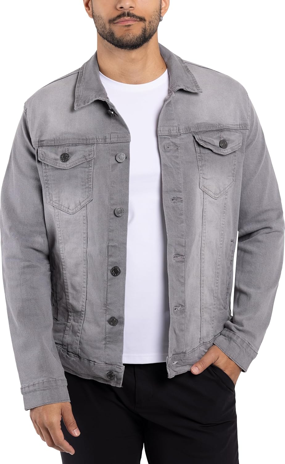 X RAY Mens Denim Jacket, Washed Ripped Distressed Flex Stretch Casual Trucker Biker Jeans Jacket for Men