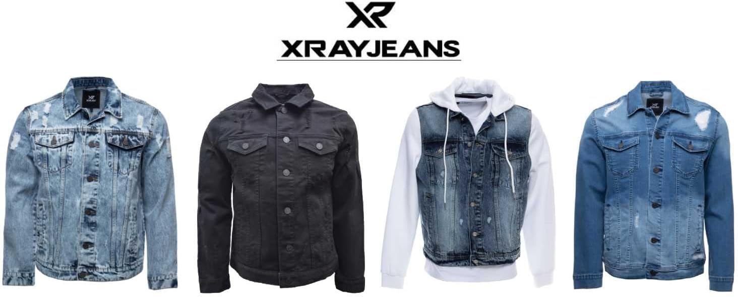 X RAY Mens Denim Jacket, Washed Ripped Distressed Flex Stretch Casual Trucker Biker Jeans Jacket for Men