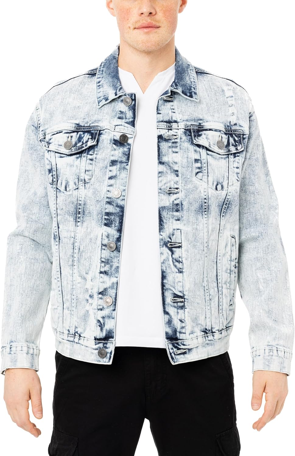 X RAY Mens Denim Jacket, Washed Ripped Distressed Flex Stretch Casual Trucker Biker Jeans Jacket for Men