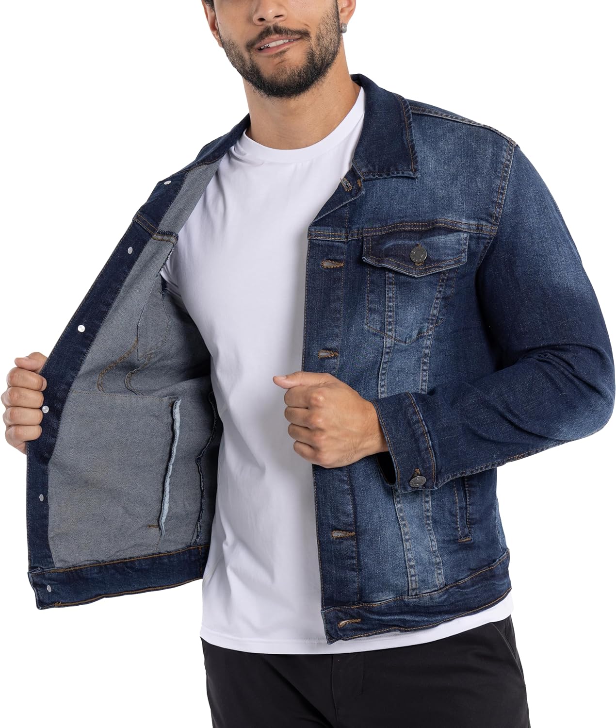 X RAY Mens Denim Jacket, Washed Ripped Distressed Flex Stretch Casual Trucker Biker Jeans Jacket for Men