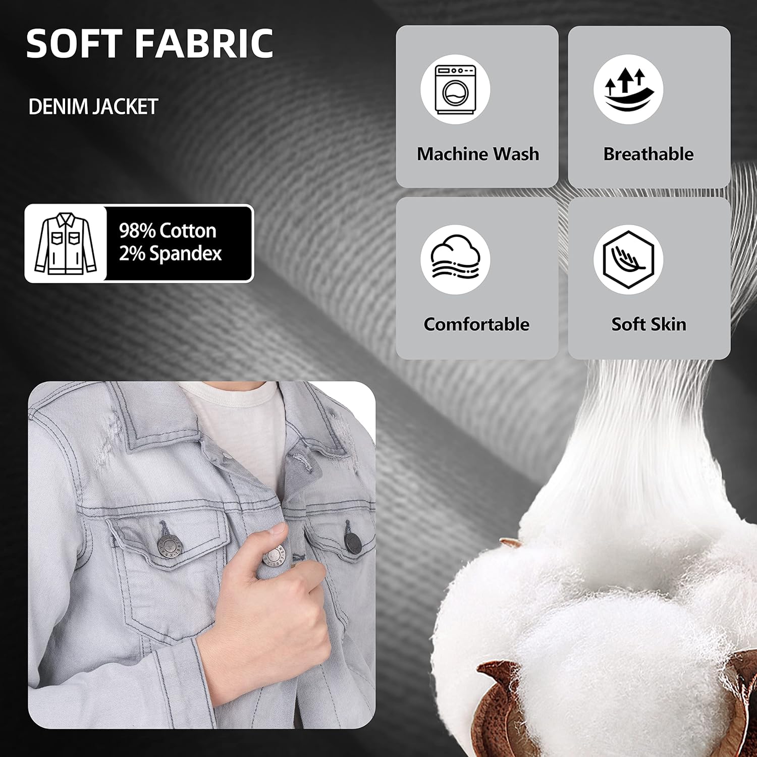 X RAY Mens Denim Jacket, Washed Ripped Distressed Flex Stretch Casual Trucker Biker Jeans Jacket for Men