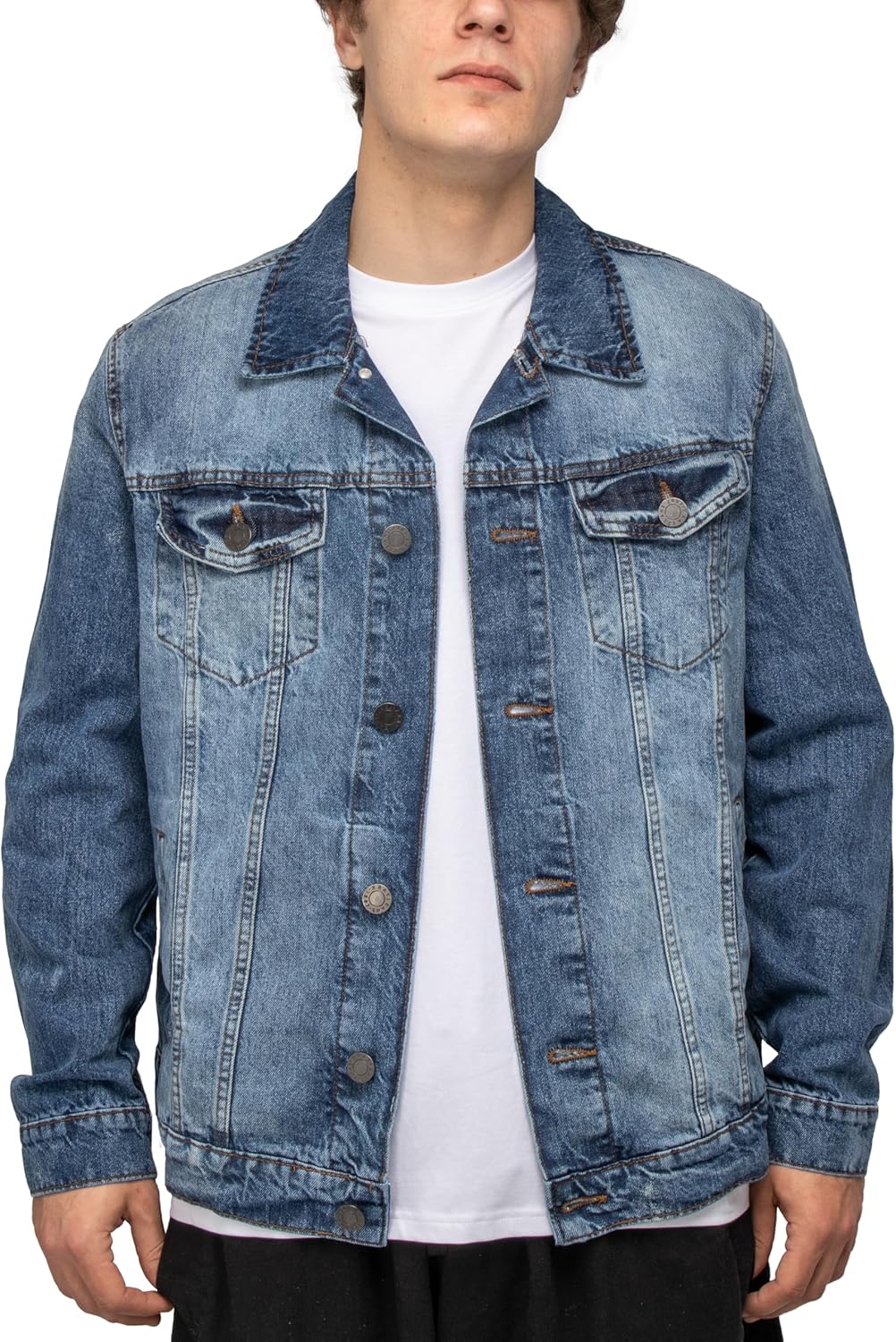 X RAY Mens Denim Jacket, Washed Ripped Distressed Flex Stretch Casual Trucker Biker Jeans Jacket for Men