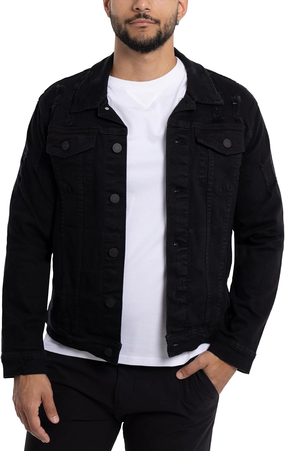 X RAY Mens Denim Jacket, Washed Ripped Distressed Flex Stretch Casual Trucker Biker Jeans Jacket for Men