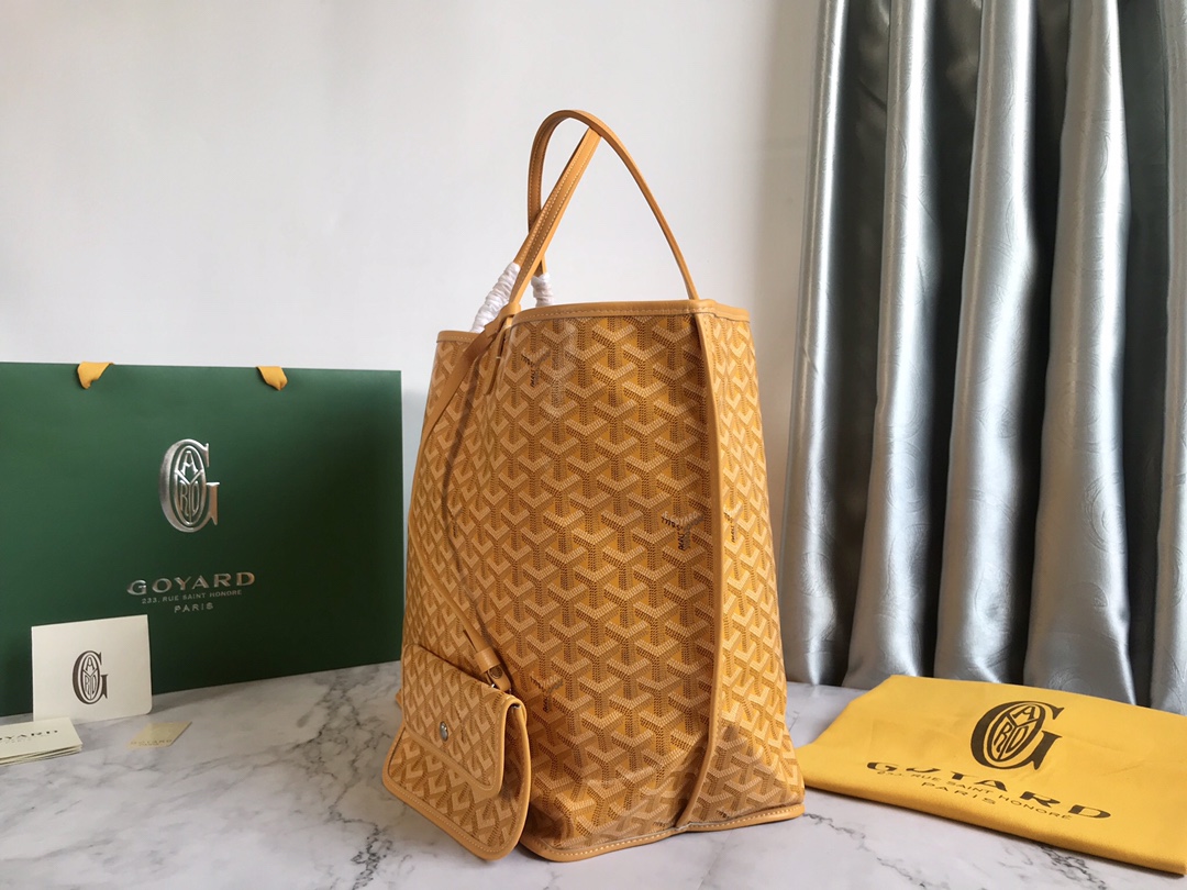 Yellow Goyard Goyardine Saint Louis GM Tote Bag Leather