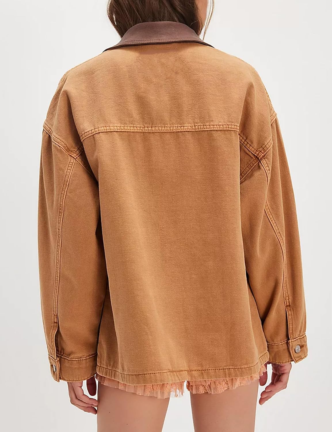 Yeokou Women Oversize Denim Jacket Casual Button Down Jean Coat Long Sleeve Shacket Outfit with Pockets