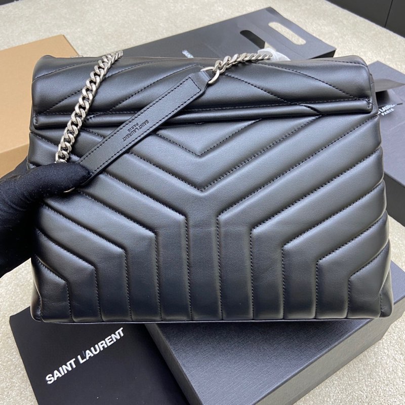 YSL Saint Laurent LOULOU Medium Quilted Leather Silver