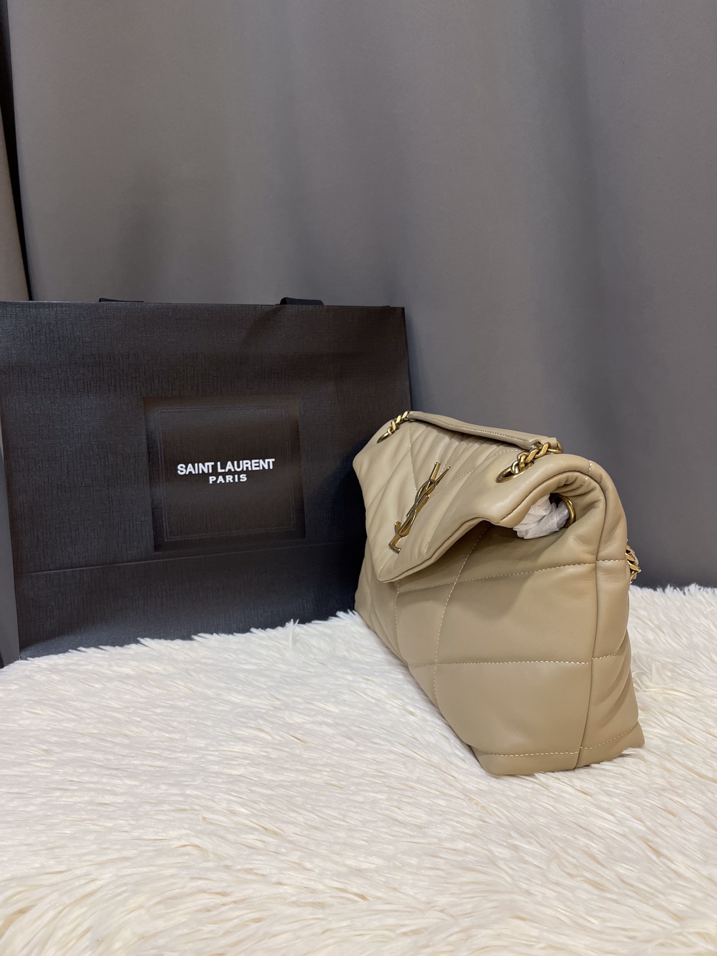 YSL Saint Laurent Small Loulou Shoulder Bag Beige