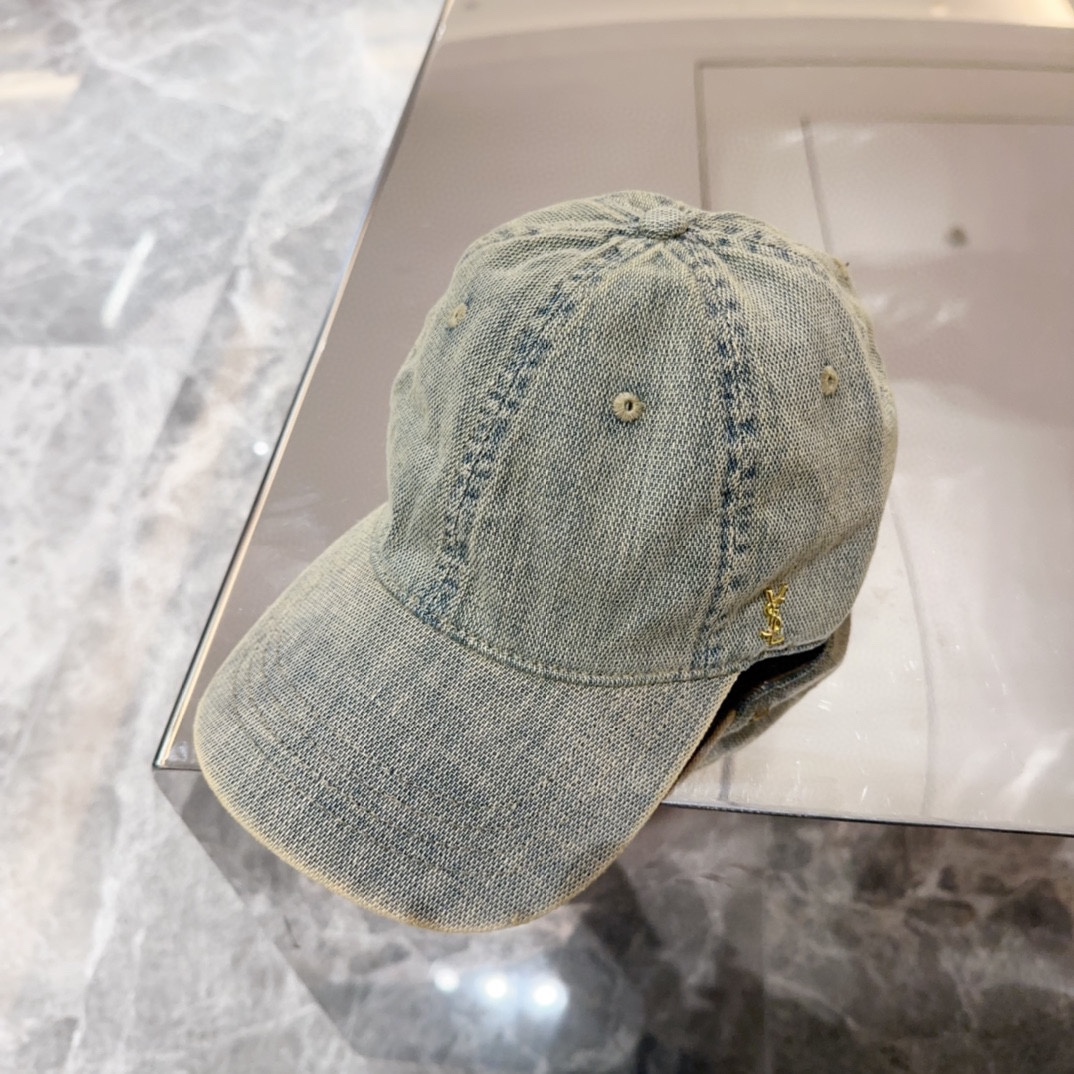 Yves Saint Laurent Blue Denim Cotton Cap