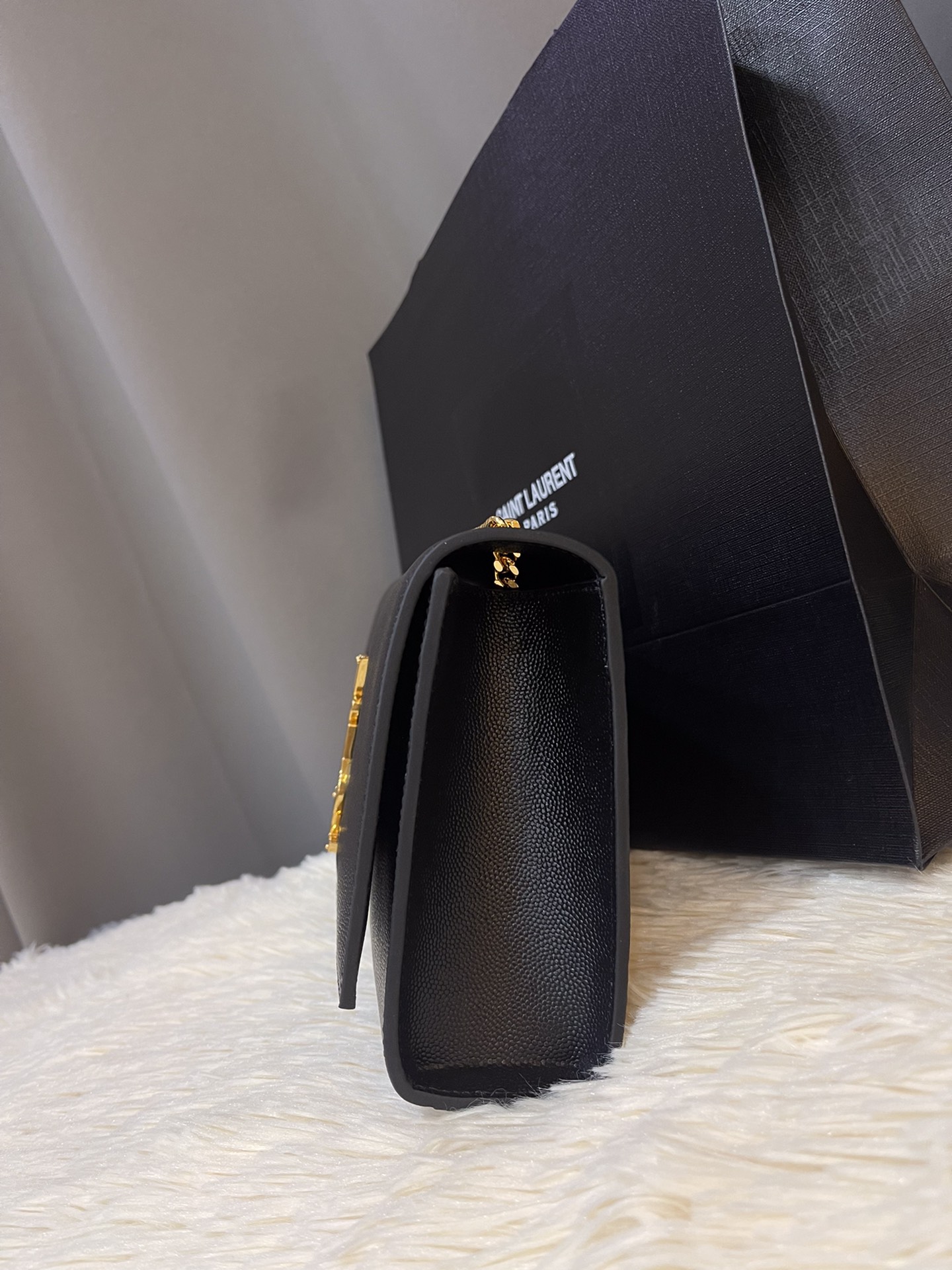 Yves Saint Laurent YSL Small Kate Bag Black Gold Grain De