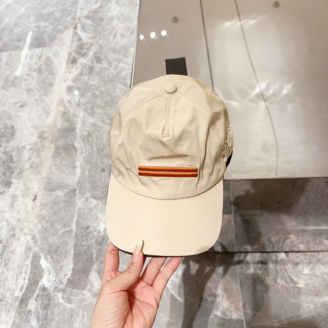 Zegna Beige Nylon Baseball Cap - Brown Stripe Detail