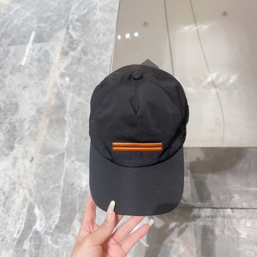 Zegna Black Tech Fabric Cap - Embroidered Logo Detail