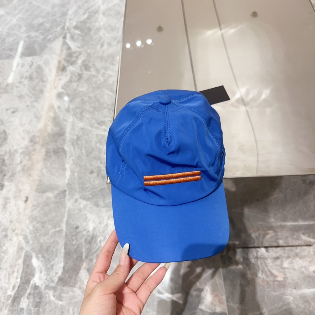 Zegna Blue Nylon Baseball Cap - Embroidered Logo