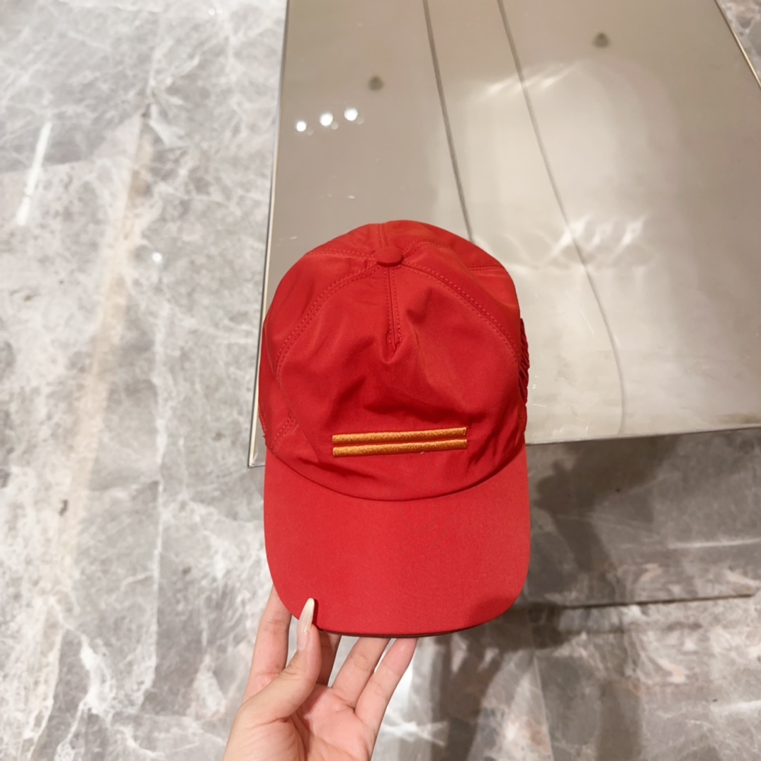 Zegna Red Nylon Baseball Cap - Embroidered Logo