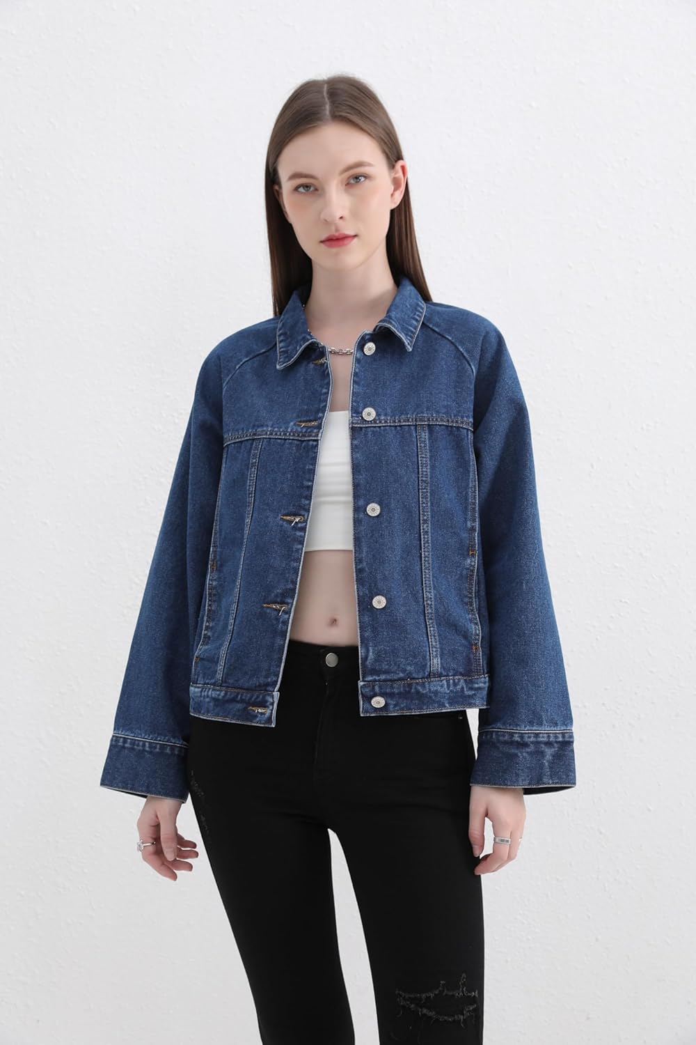 ZMTUO Women’s Denim Jacket Long Sleeve Button Up Washed Jean Western Jackets Trucker Coat