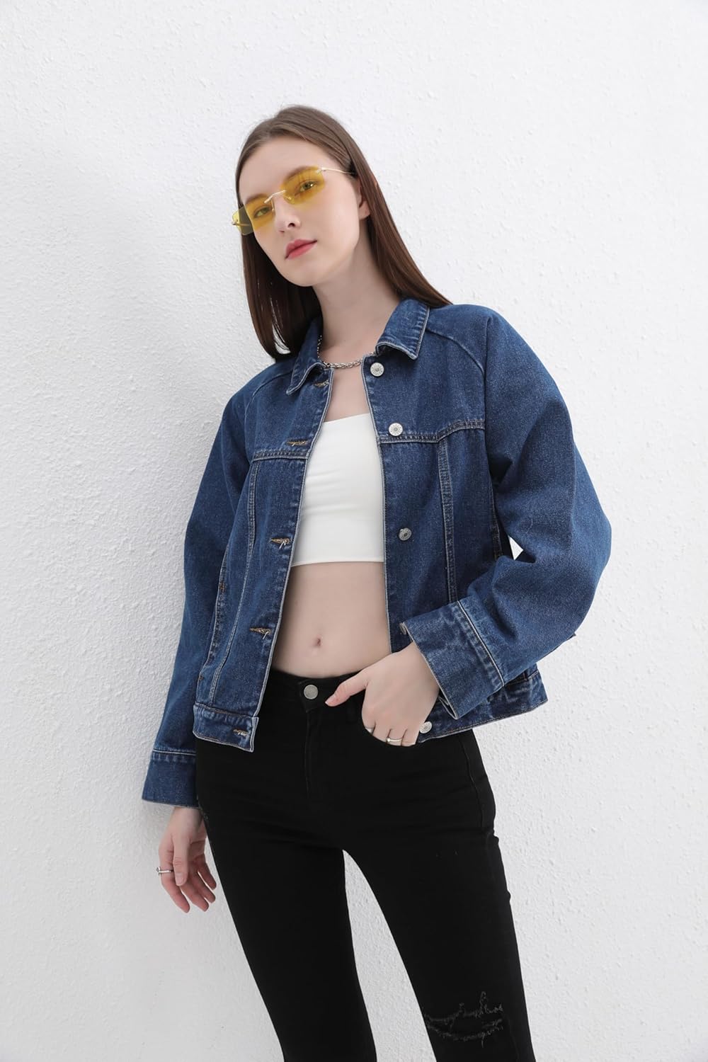 ZMTUO Women’s Denim Jacket Long Sleeve Button Up Washed Jean Western Jackets Trucker Coat