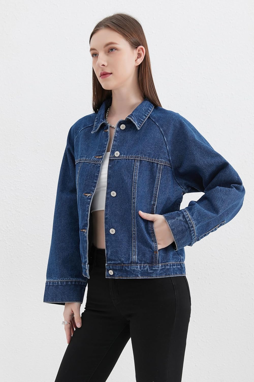 ZMTUO Women’s Denim Jacket Long Sleeve Button Up Washed Jean Western Jackets Trucker Coat