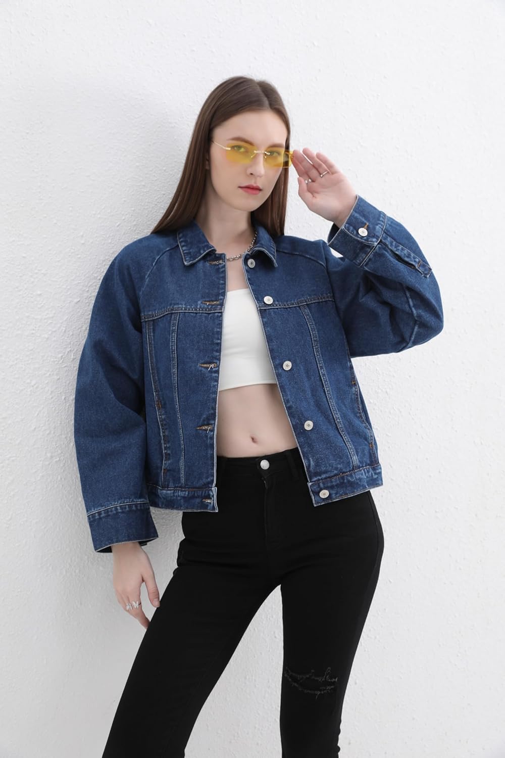 ZMTUO Women’s Denim Jacket Long Sleeve Button Up Washed Jean Western Jackets Trucker Coat