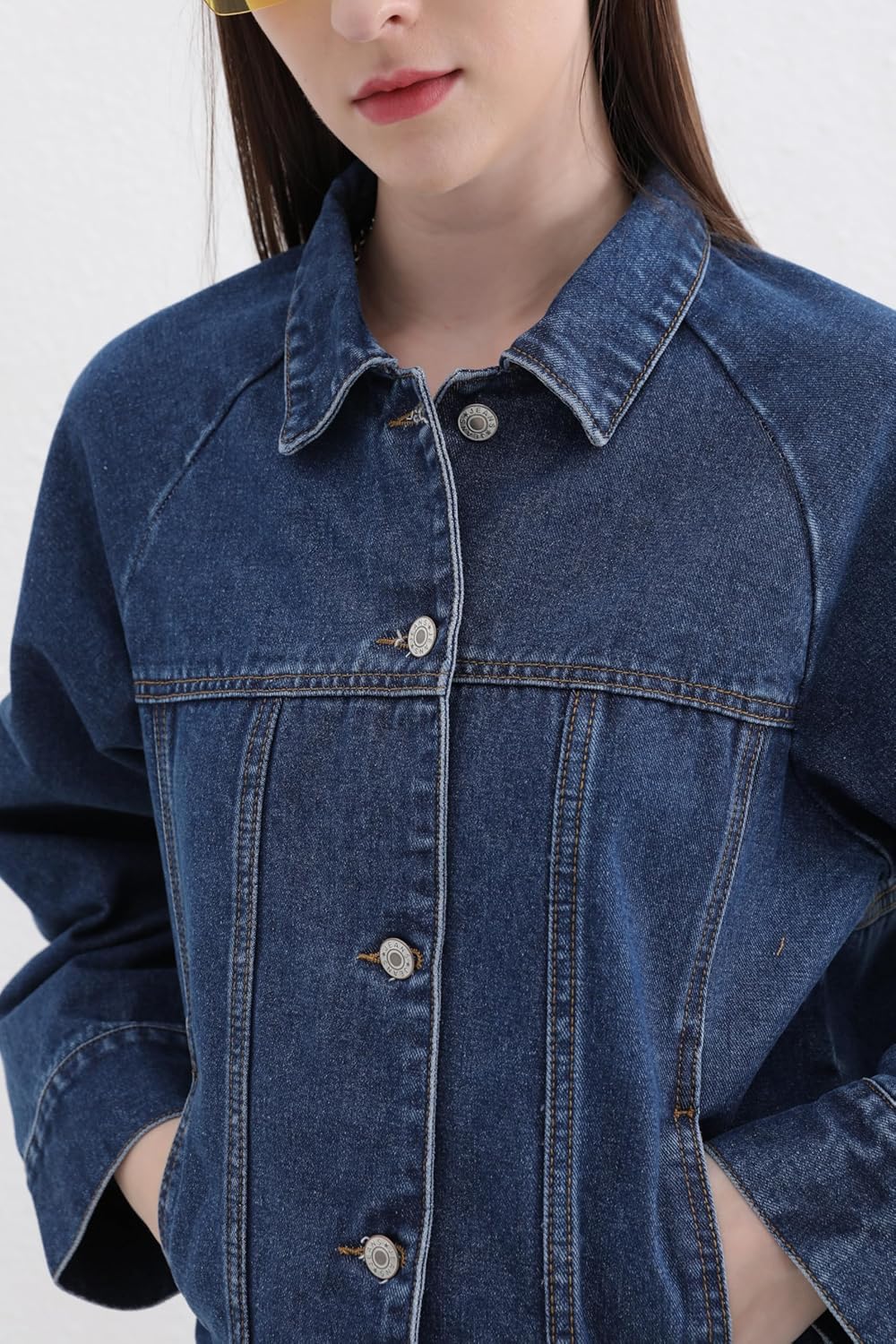 ZMTUO Women’s Denim Jacket Long Sleeve Button Up Washed Jean Western Jackets Trucker Coat